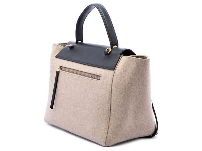 Céline Bolsa Satchel Mini Celine em feltro e couro de bezerro Beige com cinto Bege - vista 2