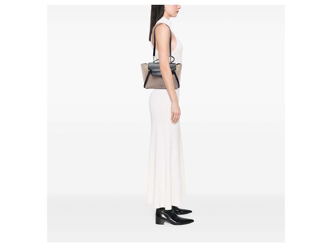 Céline Bolsa Satchel Mini Celine em feltro e couro de bezerro Beige com cinto Bege - vista 6
