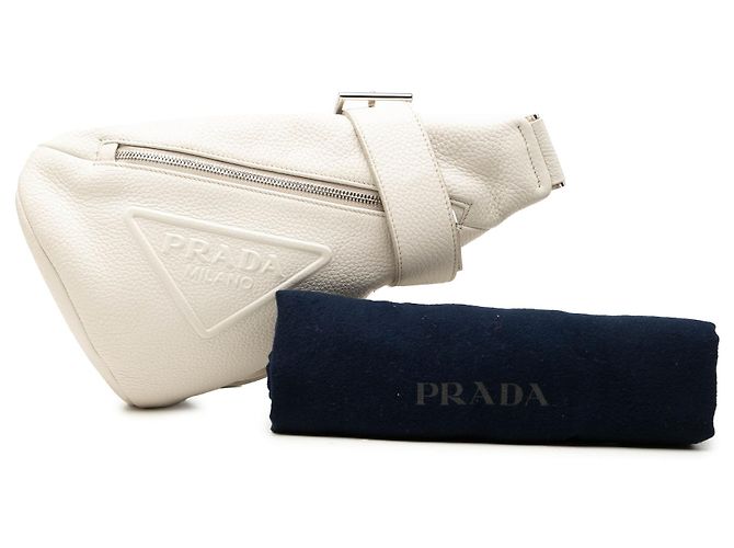 Borsa Sling Prada in pelle Vitello Daino bianca con logo impresso Bianco - vista 7