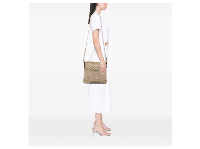 Borsa a tracolla Gucci in tela GG beige con Web - vista 5