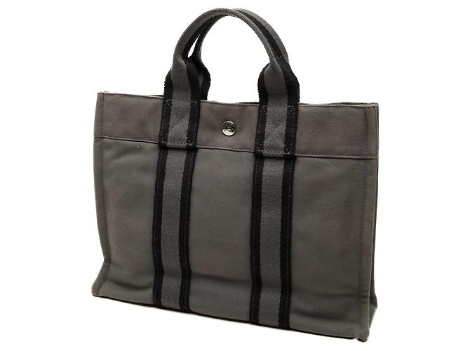 Hermès Gray Canvas Fourre Tout PM Castaño Gris antracita - vista 2