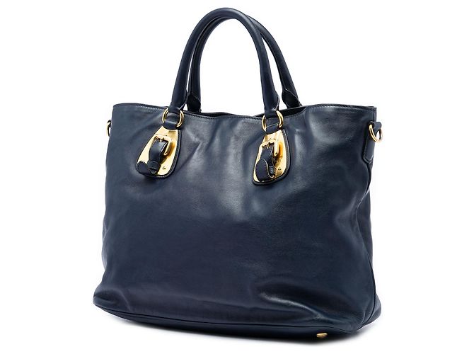 Shopping Tote Convertibile Aperta Prada in Pelle di Vitello Morbida Blu Blu navy - vista 2