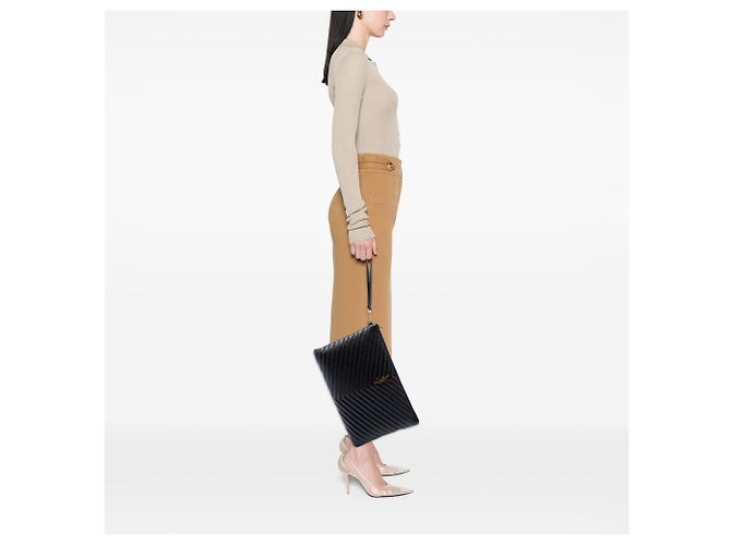 Portadocumenti Cassandre Saint Laurent in pelle di vitello chevron nera Nero - vista 6