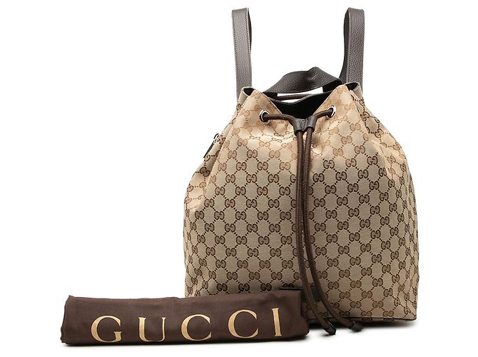 Gucci Beige GG Canvas Drawstring Backpack - view 7