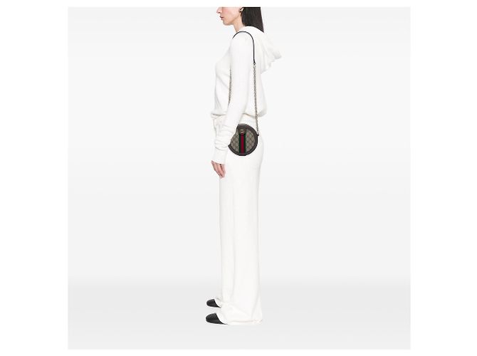 Gucci Mini Borsa a Tracolla Rotonda Ophidia Web in GG Supreme Beige - vista 5