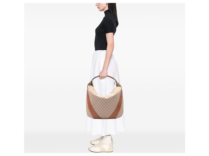 Borsa Hobo Gucci in canvas GG beige - vista 6