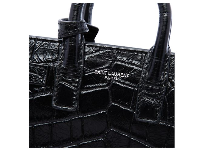 Borsa Saint Laurent Toy Sac De Jour in pelle embossed croc nera Nero - vista 5