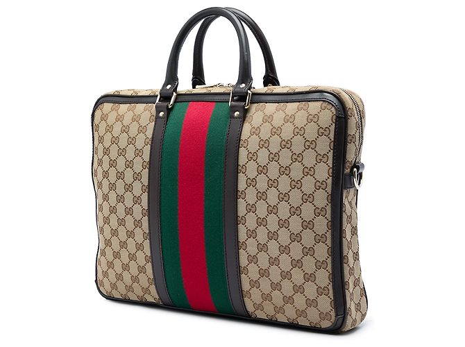 Pasta Gucci em tela GG bege com faixa Web - vista 2