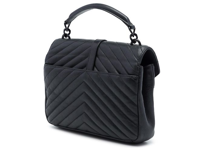 Saint Laurent College Tasche aus Lammleder in Schwarz, Chevron-Muster, Medium, monochromatisches Monogramm - Ansicht 2
