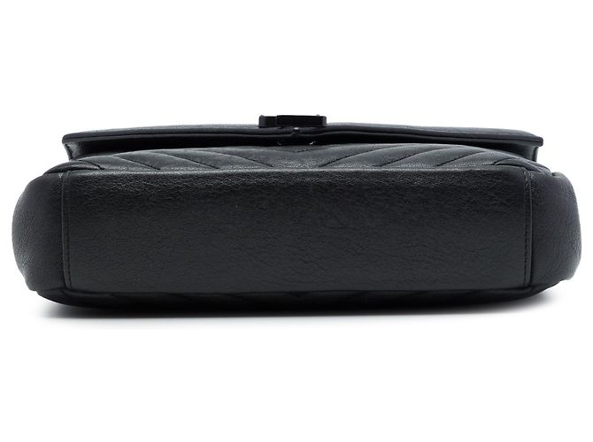 Saint Laurent College Tasche aus Lammleder in Schwarz, Chevron-Muster, Medium, monochromatisches Monogramm - Ansicht 3