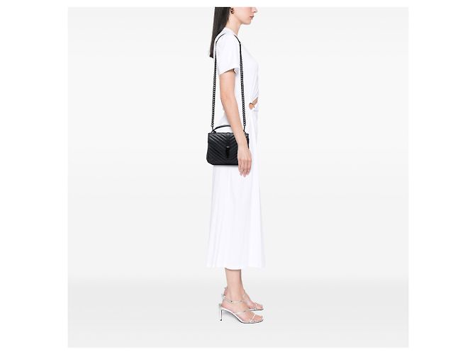 Saint Laurent College Tasche aus Lammleder in Schwarz, Chevron-Muster, Medium, monochromatisches Monogramm - Ansicht 6