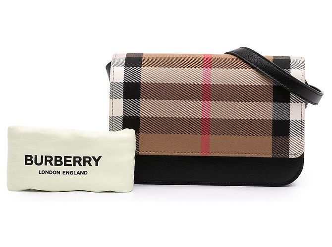 Borsa a tracolla Madison Burberry in tela House Check marrone e pelle Marrone chiaro - vista 7