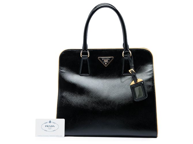 Borsa tote convertibile Prada Black Saffiano Vernice Open Pyramid Nero - vista 7