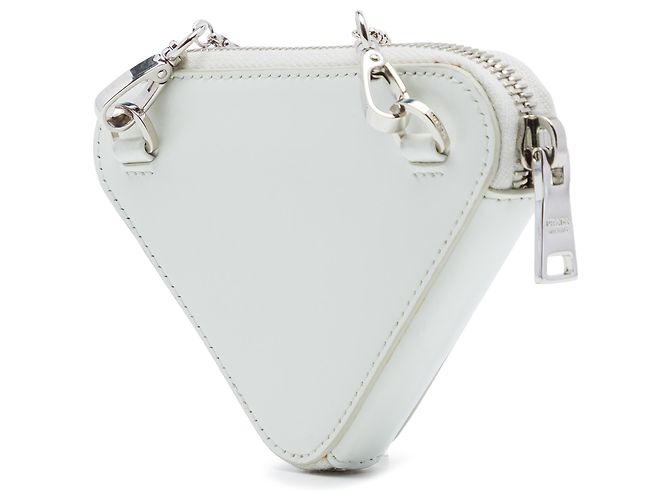 Pouch Mini Prada in pelle spazzolata bianca con catena e triangolo Bianco Bianco sporco - vista 2