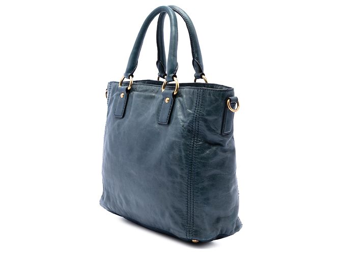 Tote convertible Prada Blue Vitello Shine con tasca frontale Blu navy - vista 2