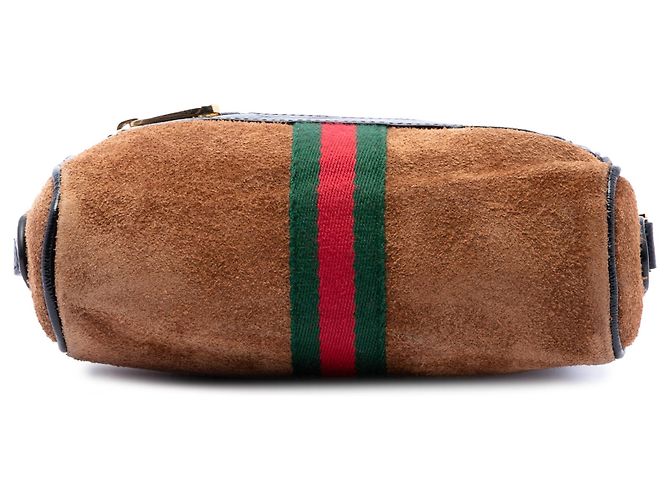 Gucci Mini Borsa a Tracolla Ophidia in Suede Marrone con Web - vista 3