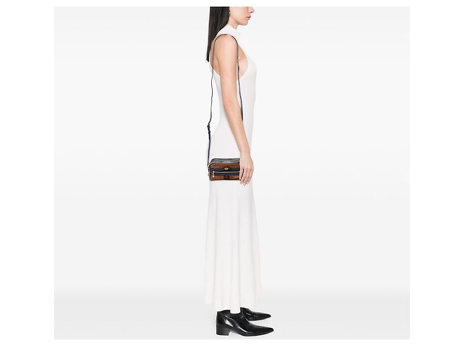 Gucci Mini Borsa a Tracolla Ophidia in Suede Marrone con Web - vista 6