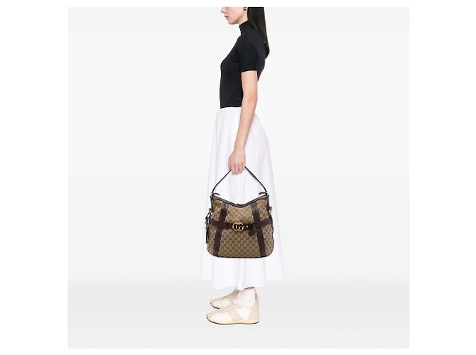Bolsa Satchel Running Gucci Bege Medium GG Canvas - vista 6