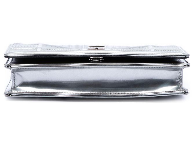 Dior Silver Metallic Patent Microcannage Diorama Wallet on Chain - view 3
