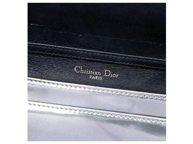 Dior Silver Metallic Patent Microcannage Diorama Wallet on Chain - view 5