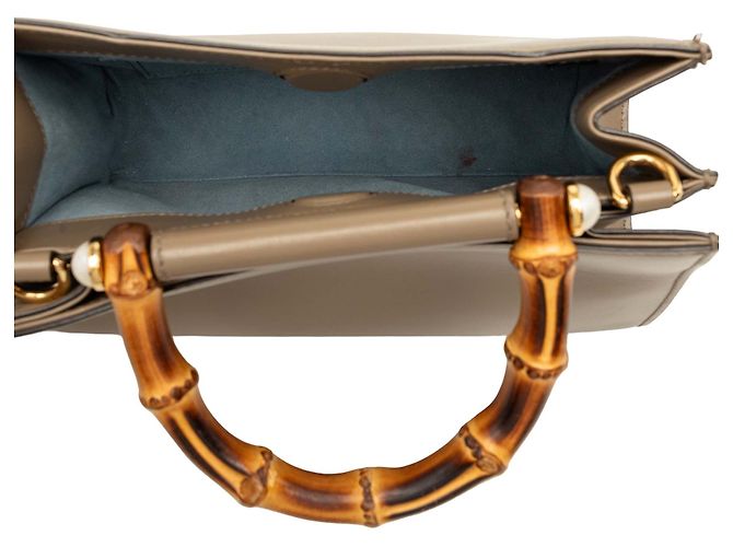 Bamboo Borsa Satchel Gucci Mini Nymphaea in vitello marrone con Web e Bambù Taupe - vista 4