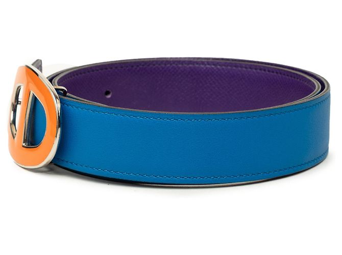 Cintura reversibile Hermès Chain d'Ancre in pelle Swift ed Epsom blu - vista 2