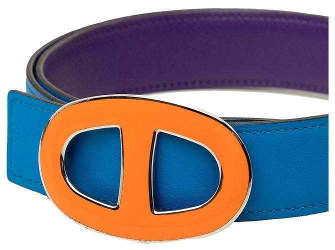 Cintura reversibile Hermès Chain d'Ancre in pelle Swift ed Epsom blu - vista 6