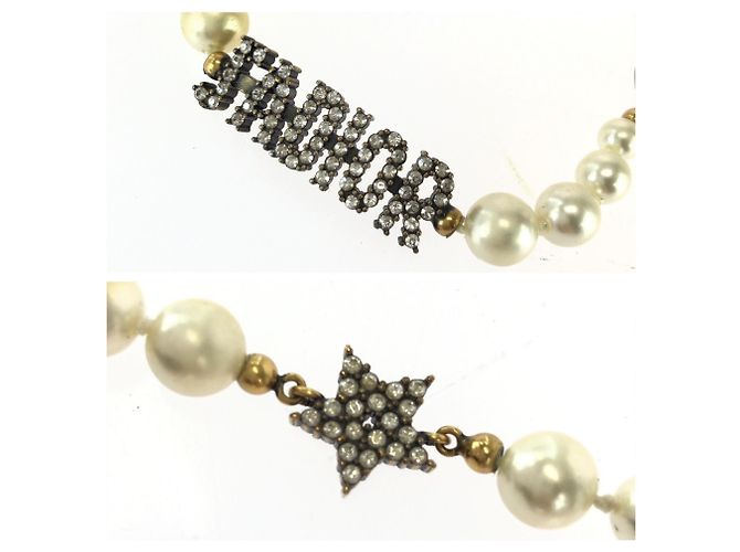 Choker Christian Dior in perle sintetiche e strass Bianco D'oro - vista 2