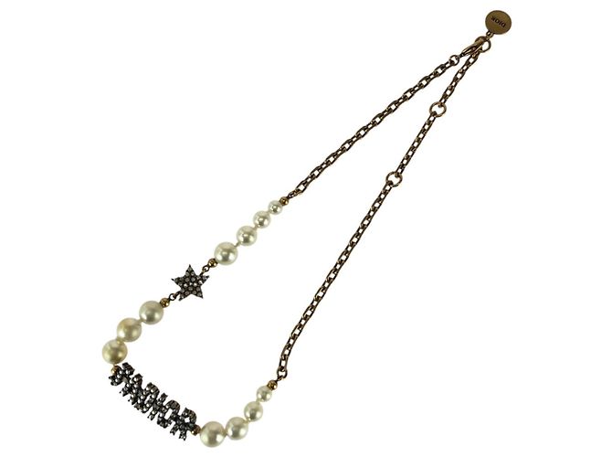 Choker Christian Dior in perle sintetiche e strass Bianco D'oro - vista 5