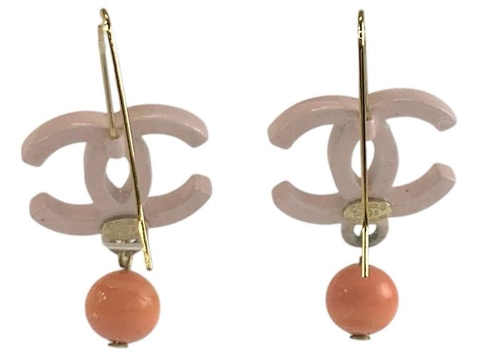 Orecchini Chanel Coco Mark in plastica rosa con placcatura in oro D'oro - vista 2