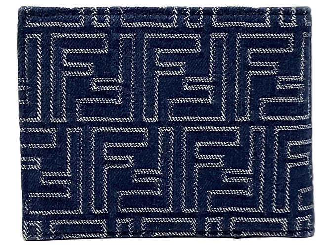 Fendi Bi-Fold Geldbörse Blau Leder und Stoff - Ansicht 2