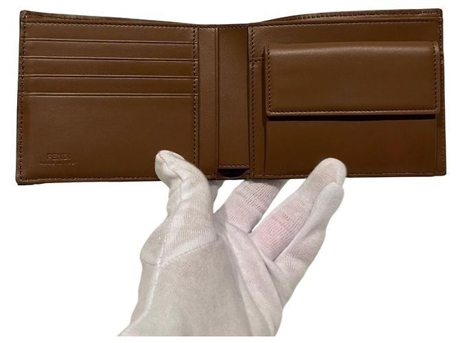 Fendi Bi-Fold Geldbörse Blau Leder und Stoff - Ansicht 3