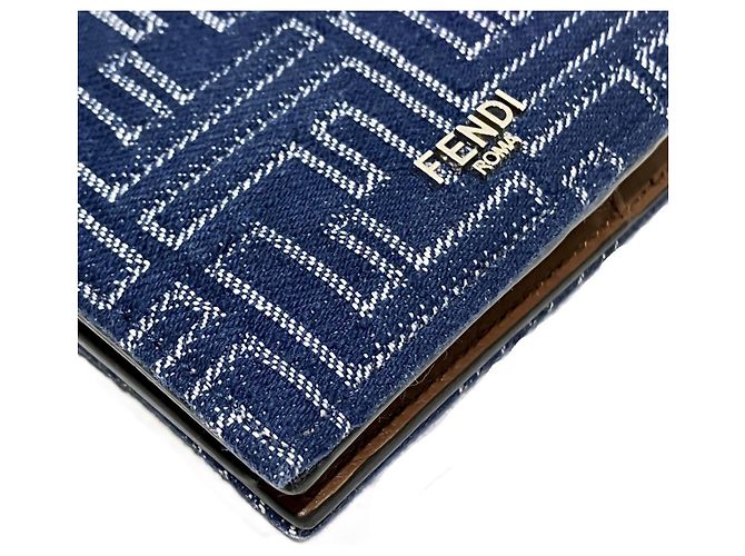 Fendi Bi-Fold Geldbörse Blau Leder und Stoff - Ansicht 7