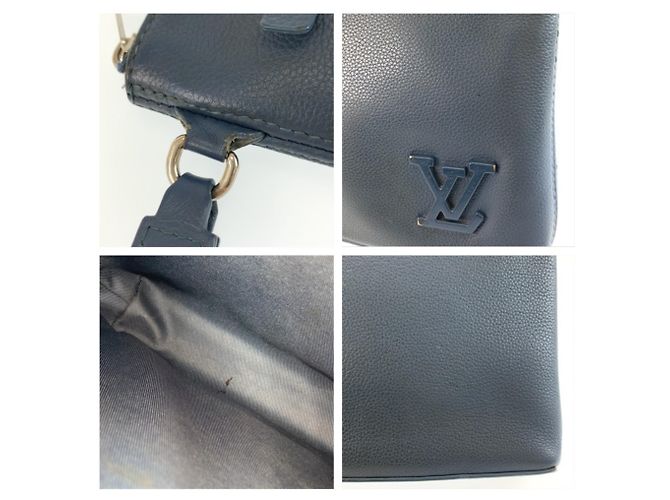 Pochette Aerogram in pelle blu Louis Vuitton - vista 5