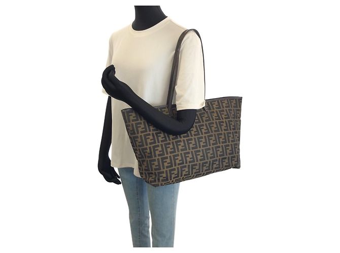 Fendi Zucca Canvas Leather Tote Bag Braun Dunkelbraun - Ansicht 7