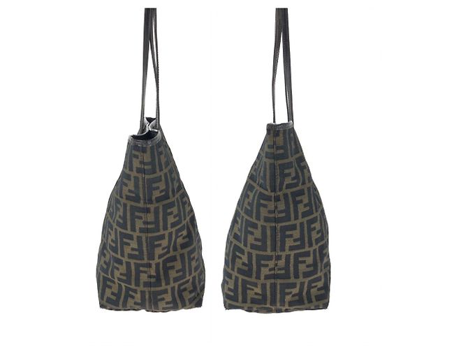 Fendi Zucca Canvas Leather Tote Bag Braun Dunkelbraun - Ansicht 8