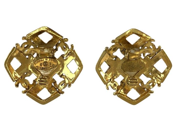 Chanel Vintage Coco Mark vergoldete Kunstperlen-Ohrringe Golden - Ansicht 3
