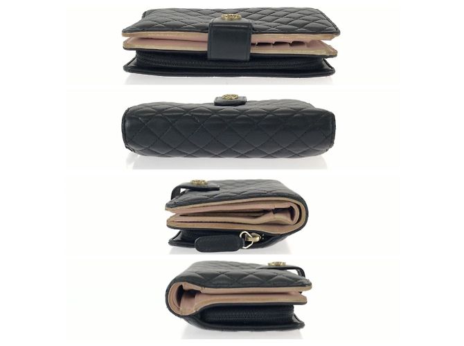 Chanel Matelassé Leder Bi-Fold Geldbörse Schwarz Pink - Ansicht 10