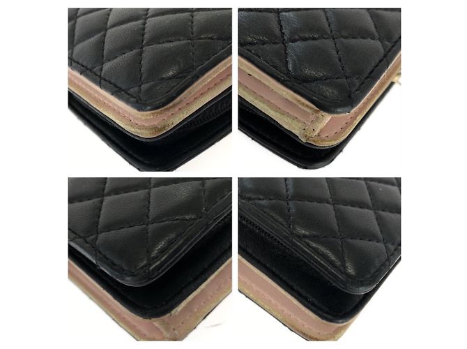 Chanel Matelassé Leder Bi-Fold Geldbörse Schwarz Pink - Ansicht 4