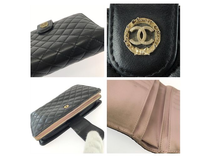 Chanel Matelassé Leder Bi-Fold Geldbörse Schwarz Pink - Ansicht 6