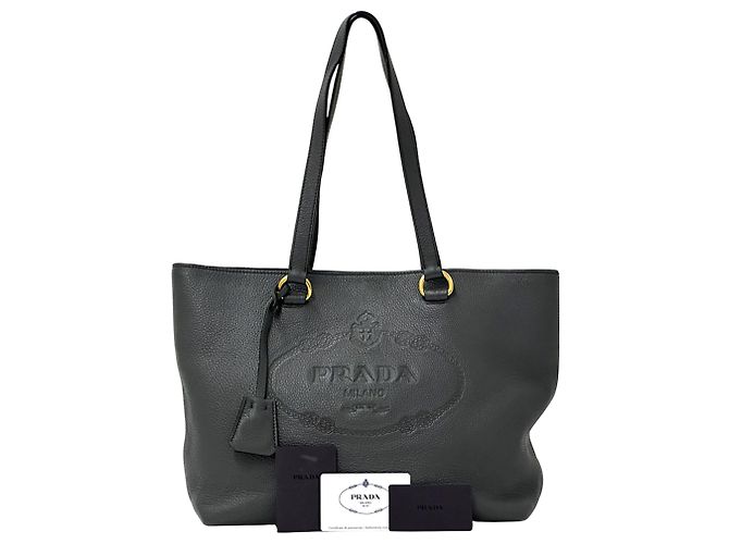Borsa Tote Prada in pelle grigia Marrone - vista 7