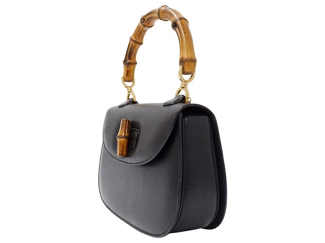 Bamboo Borsa Gucci in pelle nera e bambù Nero - vista 4