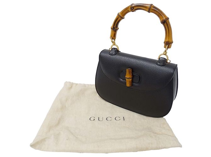 Bamboo Borsa Gucci in pelle nera e bambù Nero - vista 5