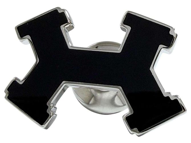Hermès Spilla Badge Hermes H Pin Street da Uomo/Donna, Black Nero - vista 3