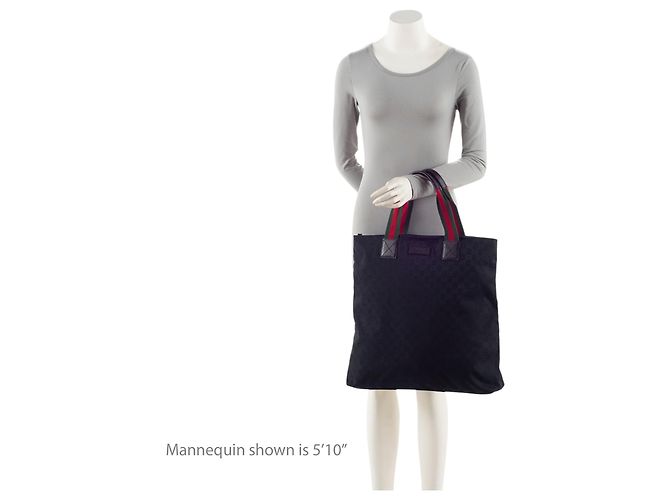 Borsa Tote Large N/S Gucci GG Canvas Web Nero - vista 5