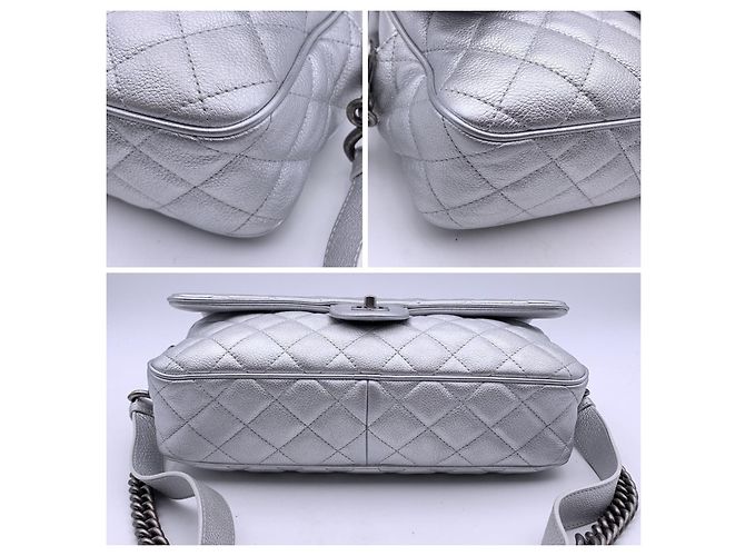 Borsa a tracolla in pelle Chanel Timeless/Classique Argento Metallico - vista 4