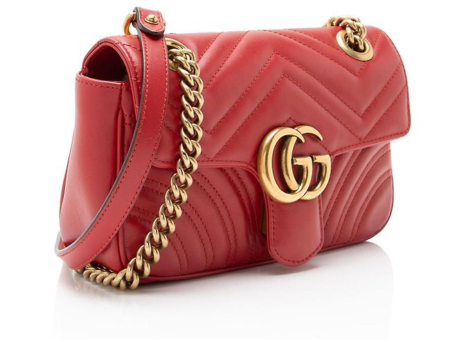 Borsa a patta Small GG Marmont in pelle matelassé Gucci Rosso - vista 2