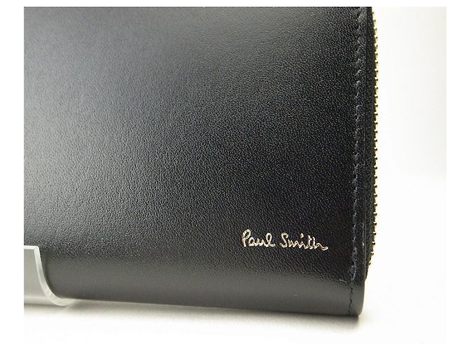 Paul Smith Bright Stripe Trim Leather Long Wallet Black - view 2