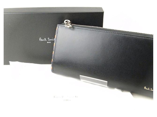 Paul Smith Bright Stripe Trim Leather Long Wallet Black - view 7