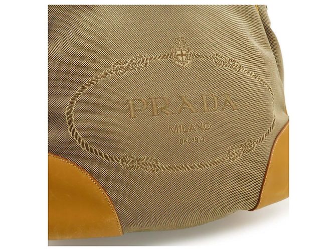 Prada Logo Jacquard Schultertasche Braun Beige - Ansicht 7